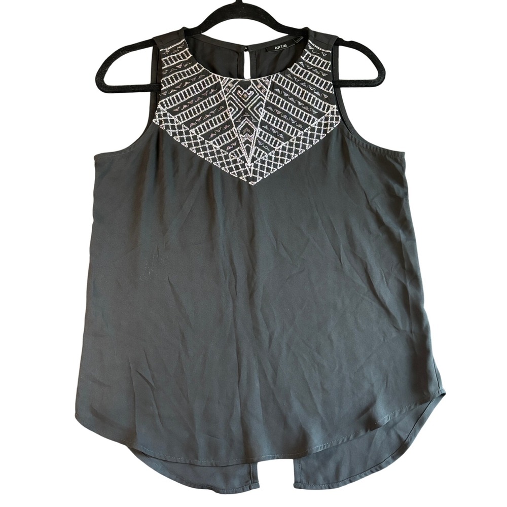 Apt 9‎ Womens Small Black Tank Top Black Embellished Split Back - Size S